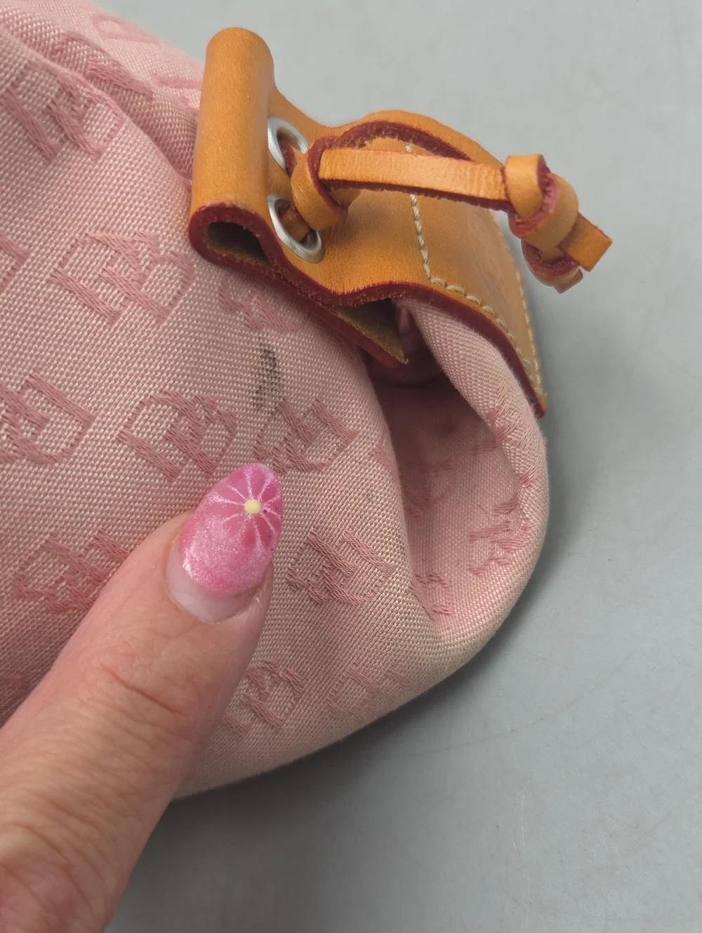 Dooney Bourke DB Monogram Drawstring Tote Canvas Leather Tassel Pink